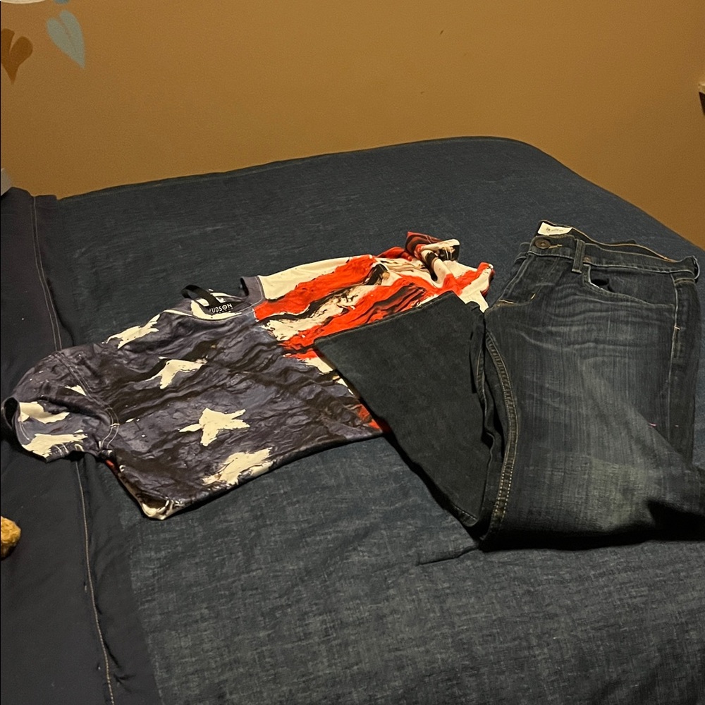 Hudson Jeans Red and Blue Graphic T-Shirt
